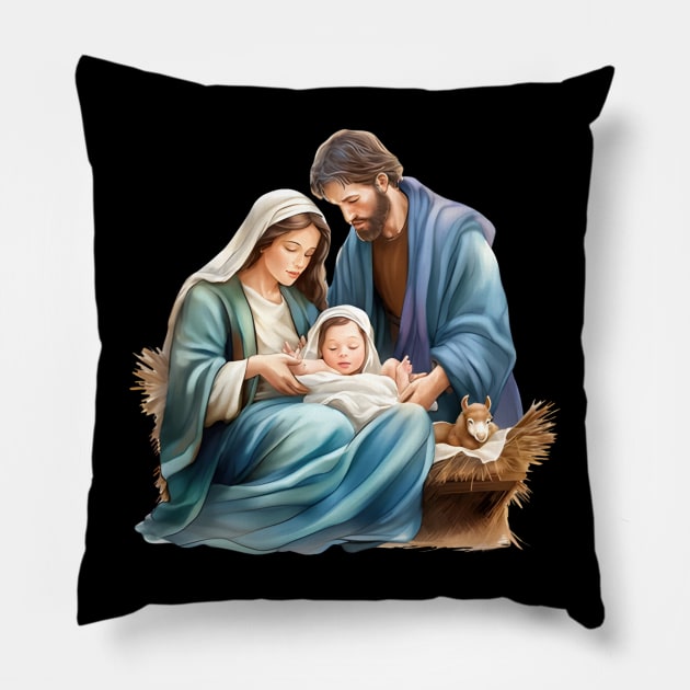 Watercolor Nativity Scene Pillow by nomanians