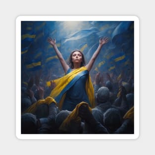 FREEDOM FOR UKRAINE - girl in Ukraine colors, illustration, painting style Magnet