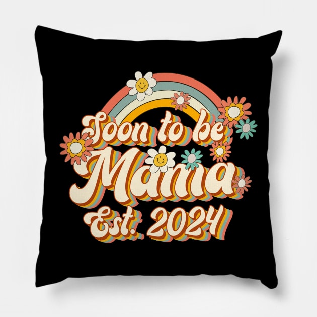 Soon To Be Mama Est. 2024 Family 60s 70s Hippie Costume Pillow by Rene	Malitzki1a