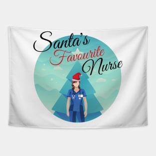 Santa's favourite Nurse - funny festive Nurse design with nurse in scrubs and Santa hat in front of a Christmas tree Tapestry