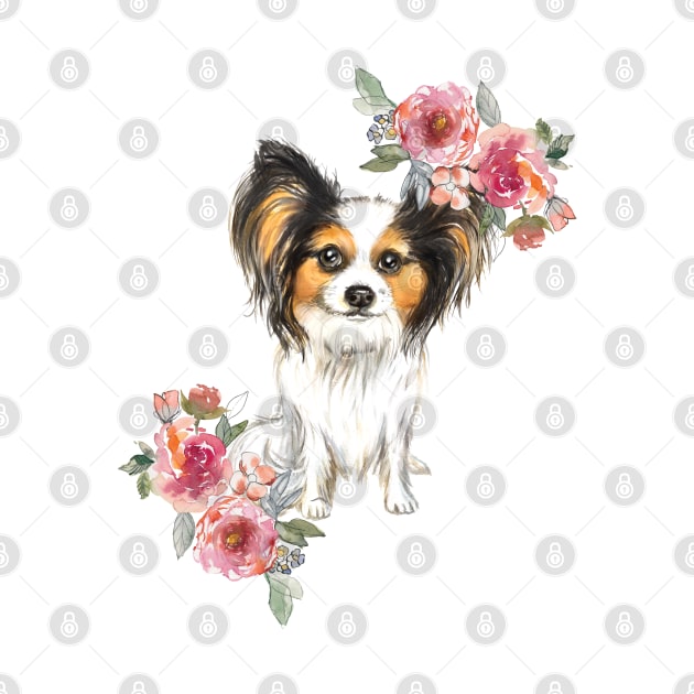 Cute Papillon Puppy Dog Watercolor Art by AdrianaHolmesArt