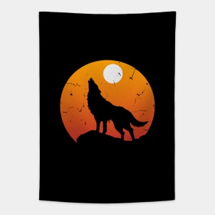 Wolf Howling to the Full Moon Tapestry