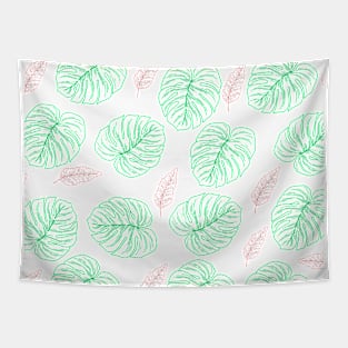 Tropical Leaves and Feathers Pastel Pattern Tapestry