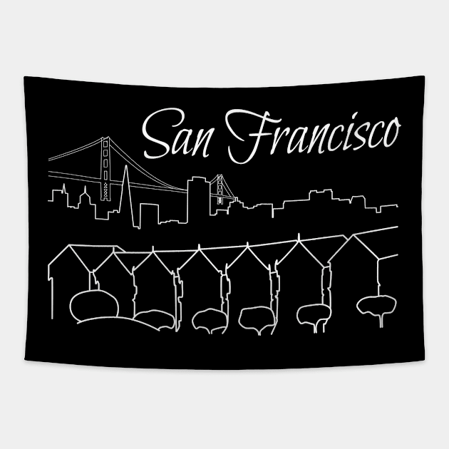 San Francisco Skyline at Night Golden Gate Bridge Souvenir Tapestry by peter2art