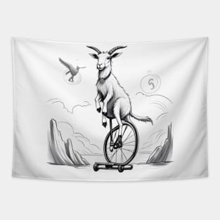 Goat on a unicycle Tapestry