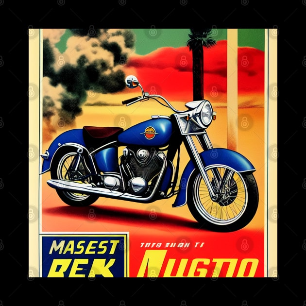 Vintage Metallic Blue Motorcycle Poster by BAYFAIRE