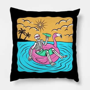 Summer Chillin' // Skeleton Lounging in the Sea on a Flamingo Floatie Pillow