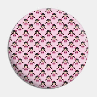 Pink Kokeshi Pattern Pin