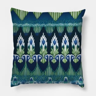 Green and Blue Boho Pattern - Ikat Pillow