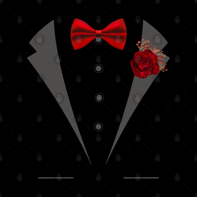 Faux Tuxedo with red bow tie and rose boutonniere by Mind Your Tee