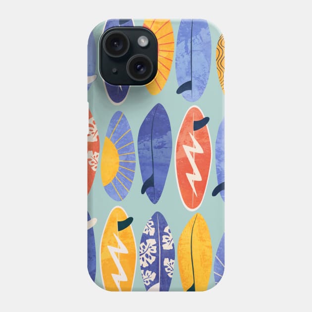 Surfboard on blue Phone Case by Lidiebug