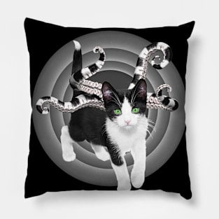 Black & White Kitten w/ Tentacles Pillow