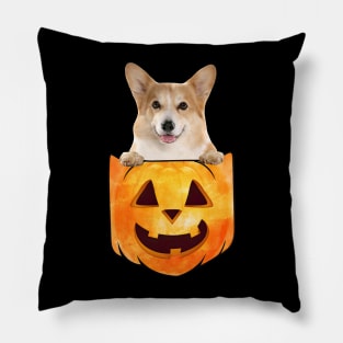 Corgi Dog In Pumpkin Pocket Halloween Pillow