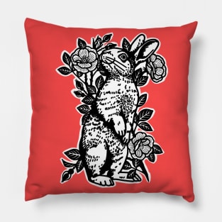 bunny in the rose bushes Pillow