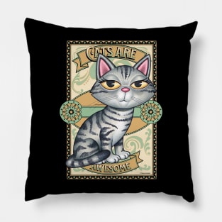 Cute Gray Tabby Kitty Cat on Cats are Awesome Pillow