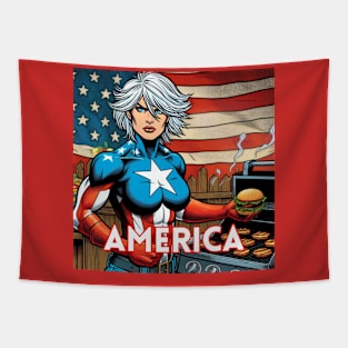 American Summertime  Female Superhero Cookout Tapestry