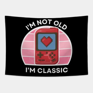 I'm not old, I'm Classic | Handheld Console | Retro Hardware | Vintage Sunset | Gamer girl | '80s '90s Video Gaming Tapestry