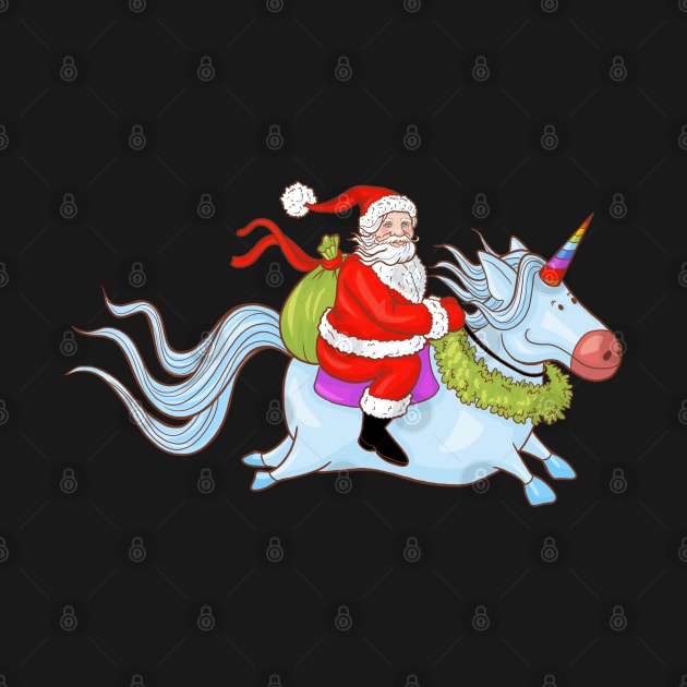 santa riding unicorn christmas by DragonTees