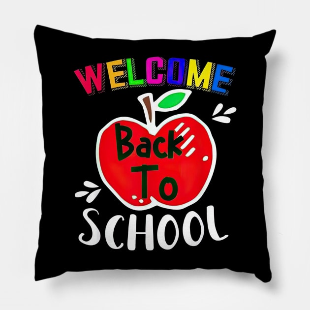 Welcome Back To School Red Apple Happy First Day Of School Pillow by cogemma.art