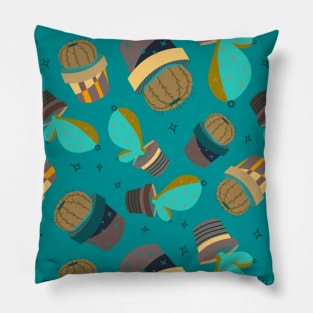 Circus Cacti Teal (Mask Design) Pillow