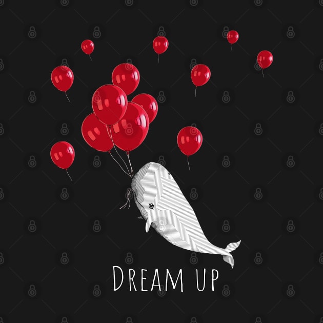 Whale with geometric striped pattern and red balloons by Collagedream