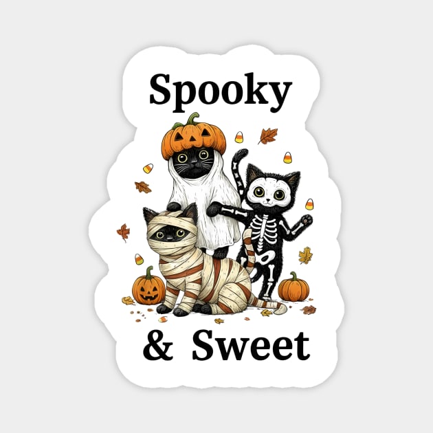 Retro Black Cat Witch Scary Halloween Pumpkin Women Men Kids Magnet by SAMY