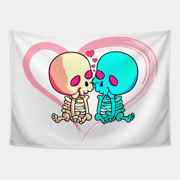 Two skeletons kissing tapestry sale