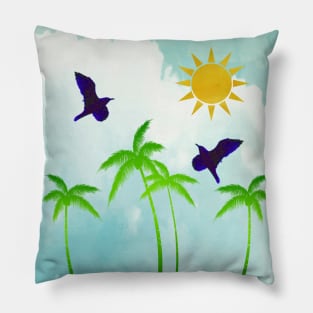 Summer Escape with Palm Trees Sky and Sun Pillow