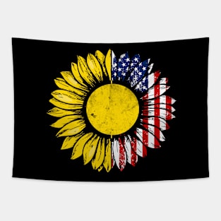 Sunflower American Flag Hockey Lover Gifts 4th Of July Tapestry