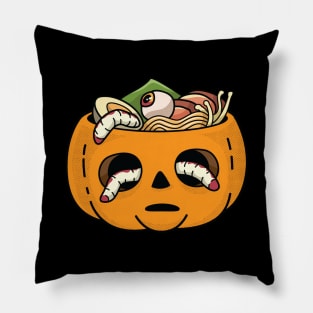 Kawaii Japanese Anime Pumpkin Ramen for Halloween and Ramen Lovers Pillow