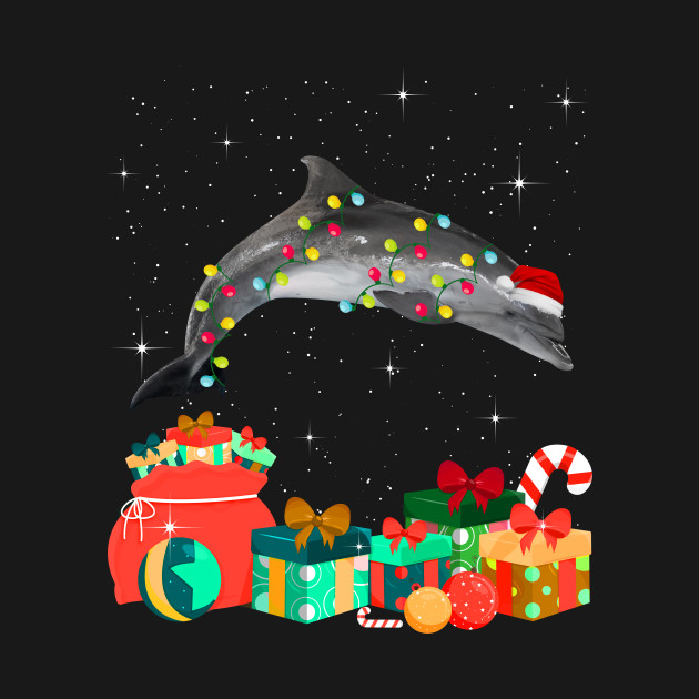 Disover Dolphin Christmas Hat Lights Family Xmas Gift Love Animals - Dolphin Christmas Lights Gifts Family - T-Shirt