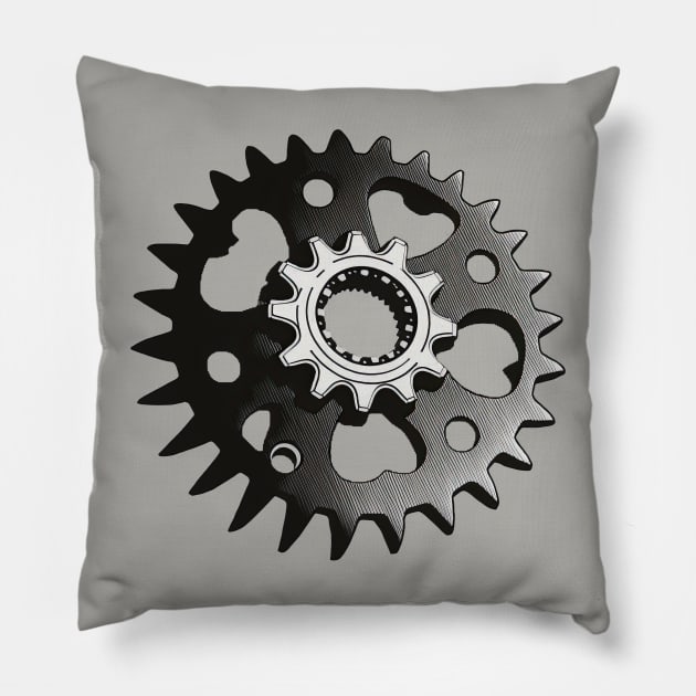 Cartoon retro bike sprocket Pillow by chronicledesignlab