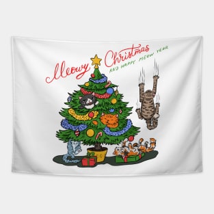 Cat meowy christmas and mew year print Tapestry