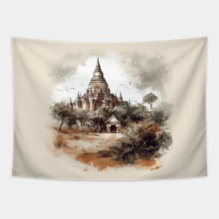 Illustration of Bagan, Myanmar. Tourists place Tapestry