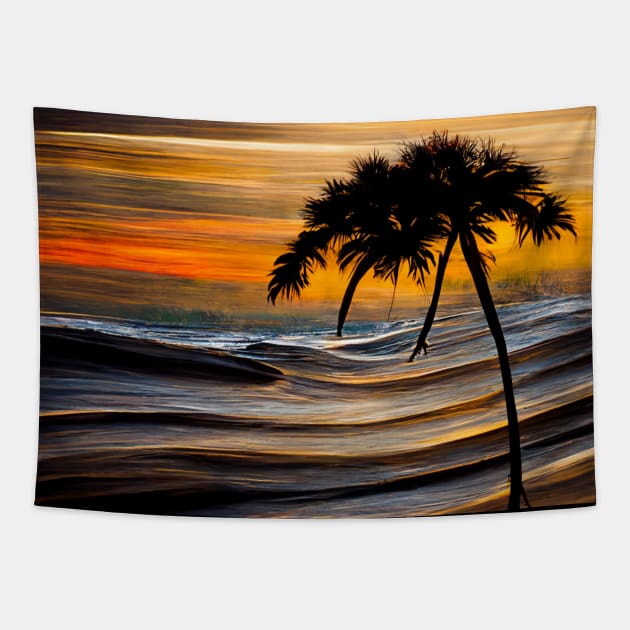 Crashing Waves at the Shore sea Life Tree Sunset Tapestry by FoolDesign