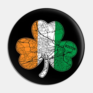 Irish Flag Boston St. Patrick's Shamrock Boston City Map Art Pin