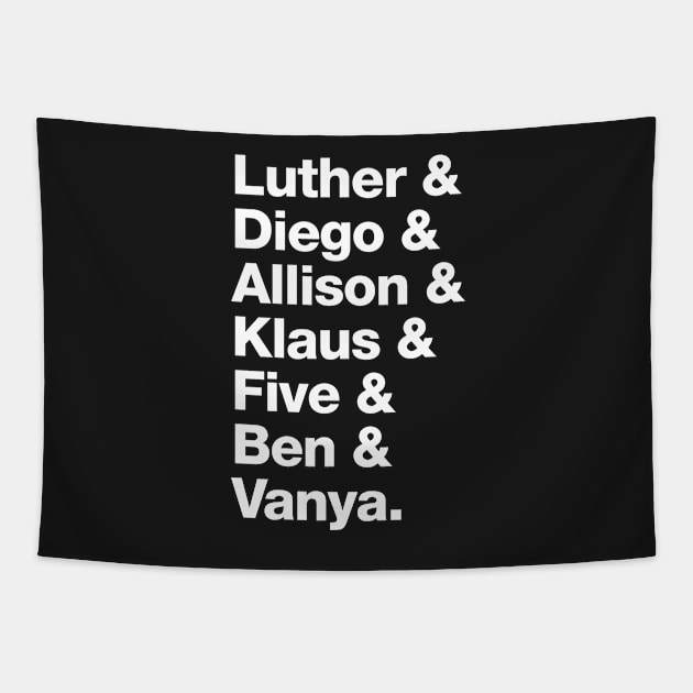 The Umbrella Academy Character Names - White Tapestry by VikingElf