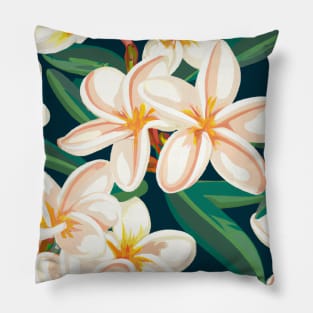 Enchanting White Blooms on Deep Green Leaves Pillow