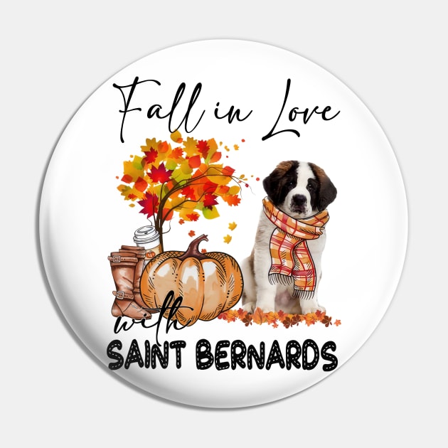 Fall In Love With Saint Bernards Fall Pumpkin Thanksgiving Pin by Red and Black Floral