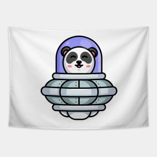 Cute panda driving spaceship ufo cartoon Tapestry