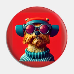 Yorkie wearing hat and cool glasses Pin