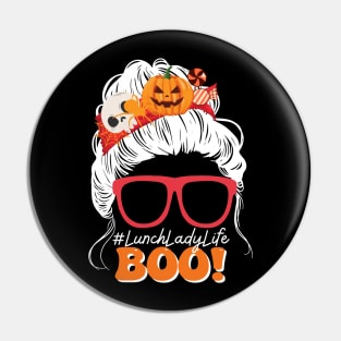 Boo Lunch Lady Messy Bun Spooky Pumpkin Halloween Costume Pin