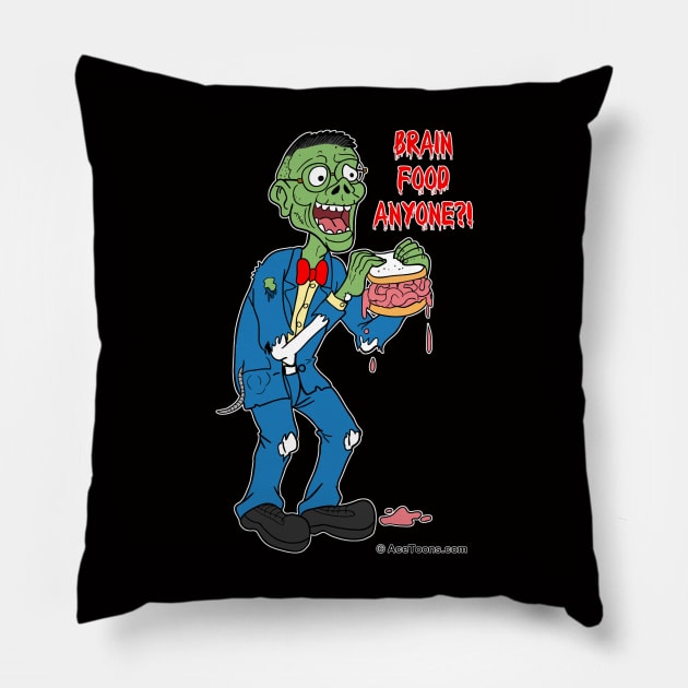 Nerd Zombie Eating Brain Sandwich Pillow by AceToons