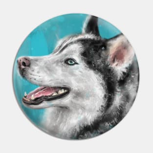 Adorable Siberian Husky Painting Smiling on Blue background Pin