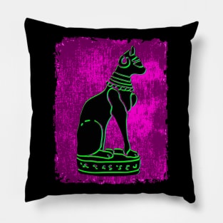 Bastet Cat Black/Green/Magenta Pillow