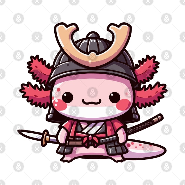 cute axolotl samurai warrior by fikriamrullah