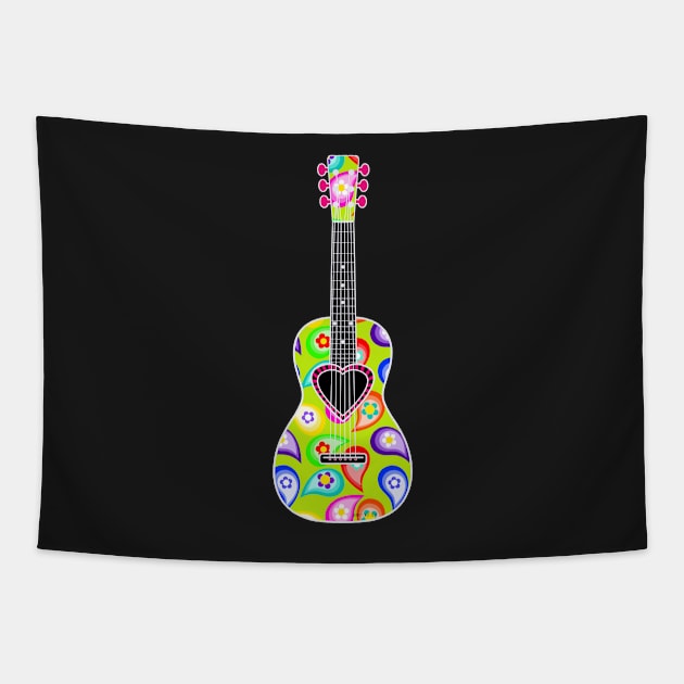 Peace and Love Hippie Style Guitar Tapestry by CheriesArt
