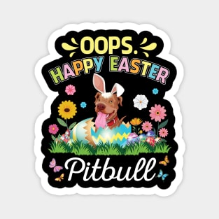 Pitbull Dog Bunny Costume Playing Flower Eggs Happy Easter Magnet