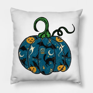 Vintage Classic Halloween Black Cat and Bats Scene Pumpkin Pillow