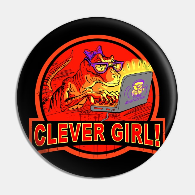 Clever Girl Computer Velociraptor Nerd Pin by WeaselPop